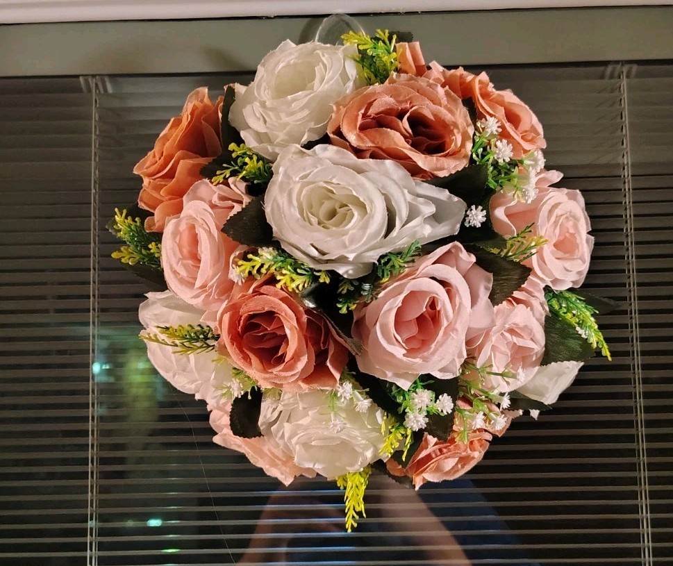 One Set of 2 Pink/White Floral Kitchen/Outside/Cabinet Wreaths 12″ W X 12″ L