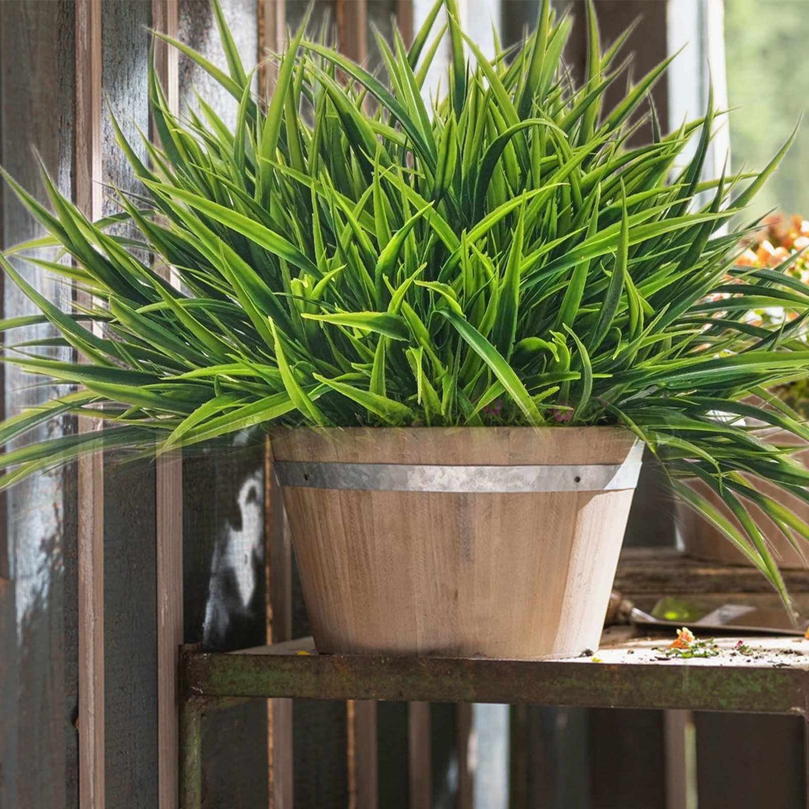 12 Bundles Artificial Outdoor UV Resistant Fake Grass Faux Plastic Greenery