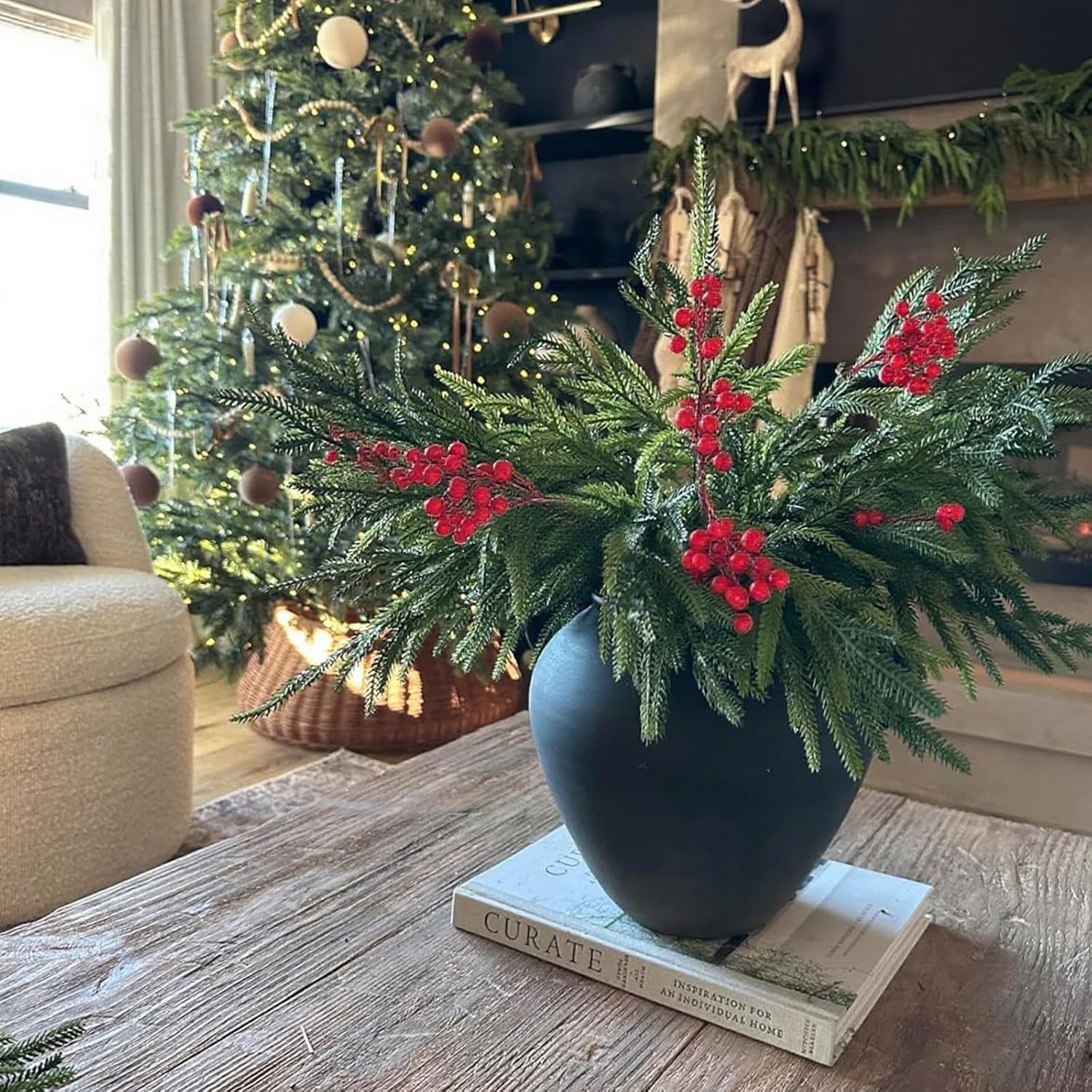 Realistic Christmas Pine Stems with Berries