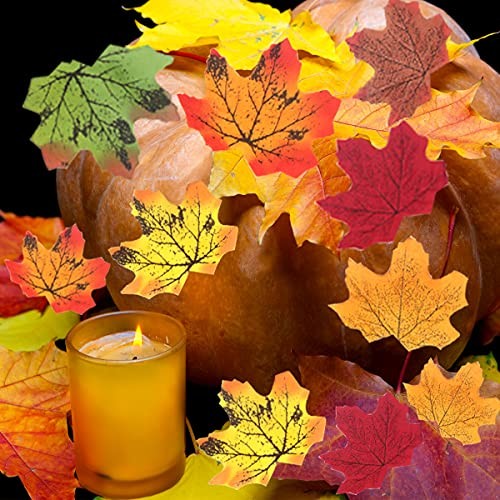 500Pcs Artificial Maple Leaves Autumn Fall Leaves Bulk Faux Dark Green Red