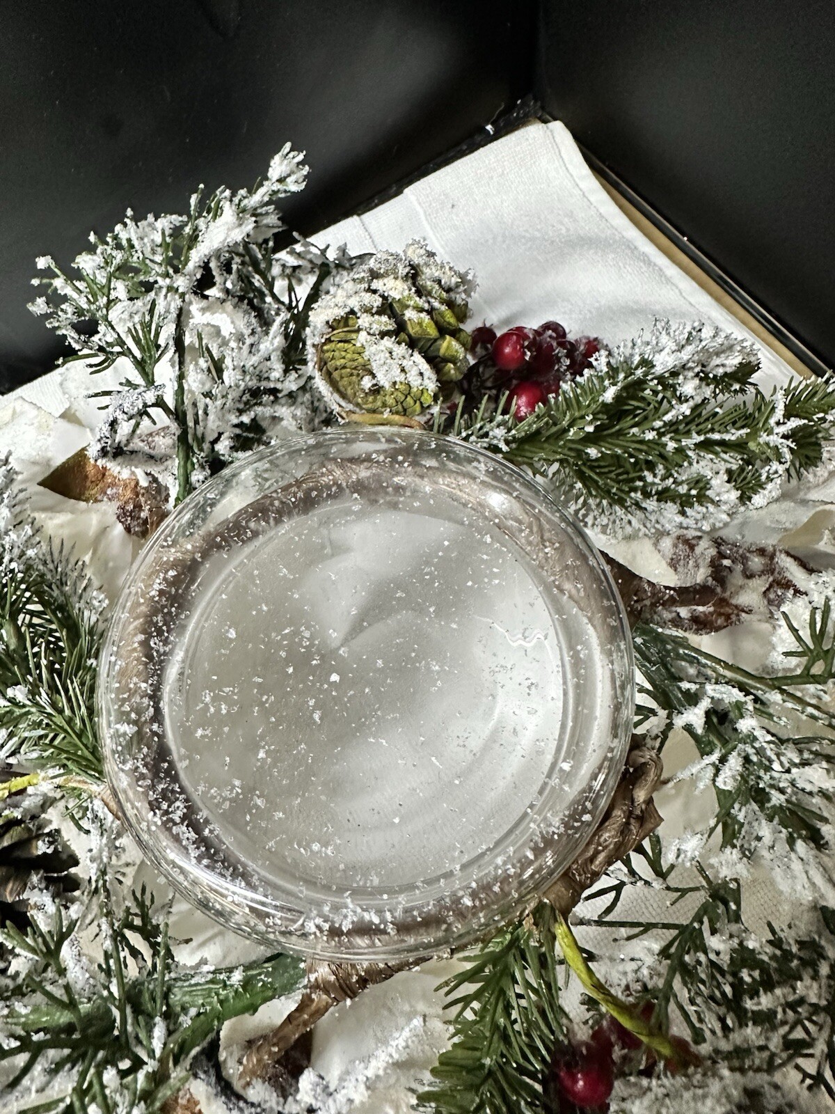 Frosted Magnolia & Red Berry Artificial Arrangement Candelabrum