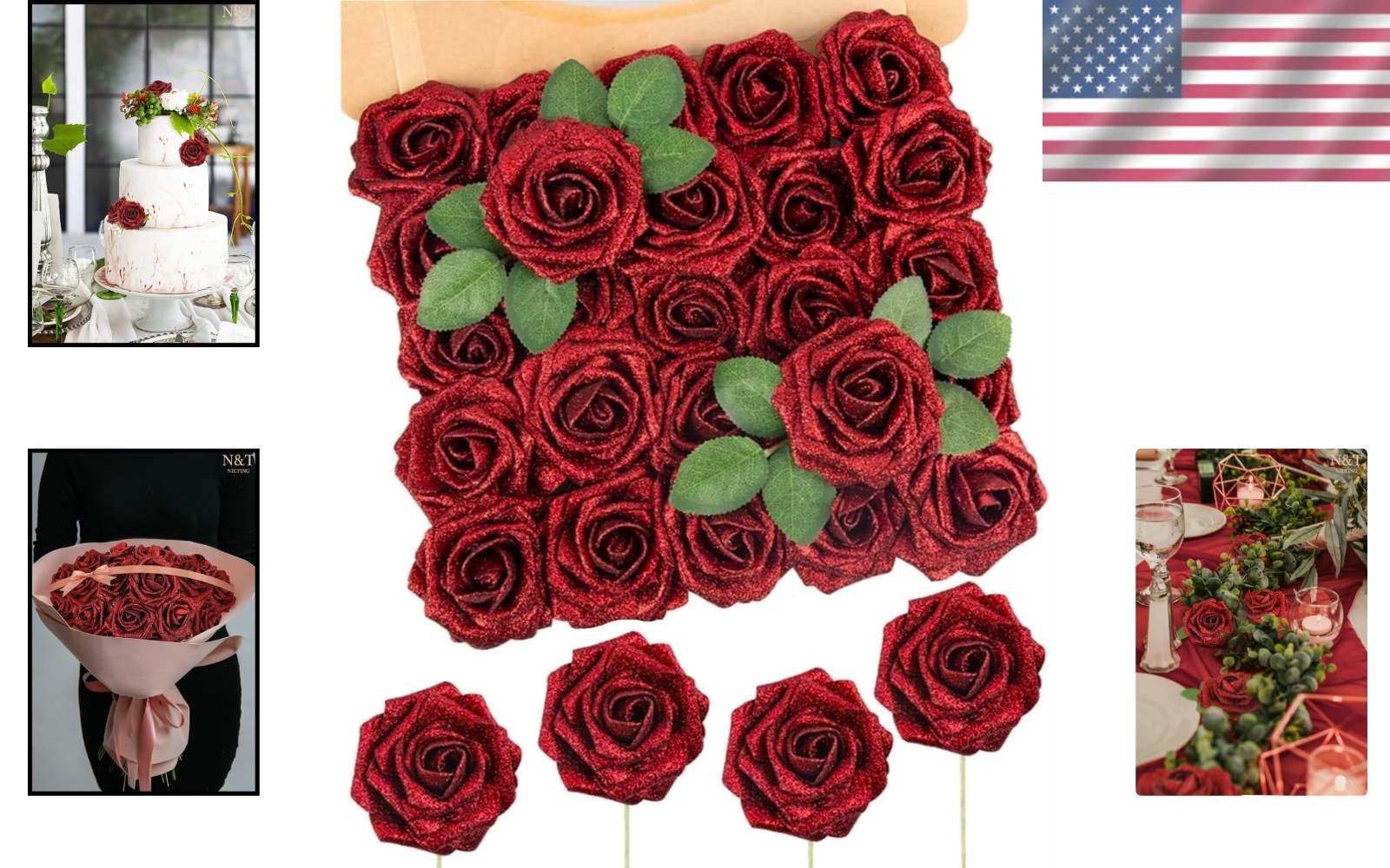 Realistic Glitter Foam Roses – 25pcs for Weddings, Bridal Showers & Home Decor