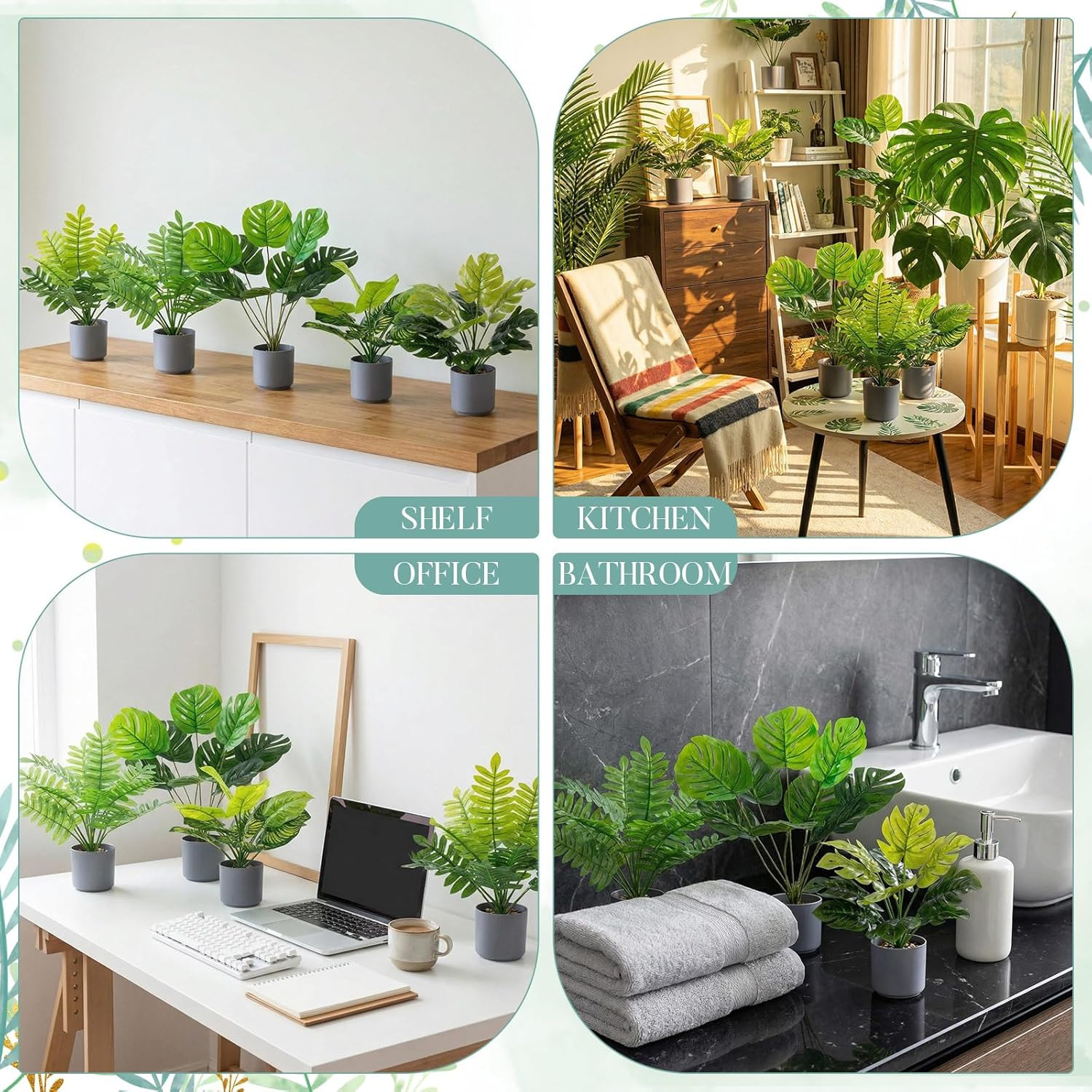 5 Pcs 11 Inch Artificial Potted Tropical Plants Indoor Small Faux Monstera Plant