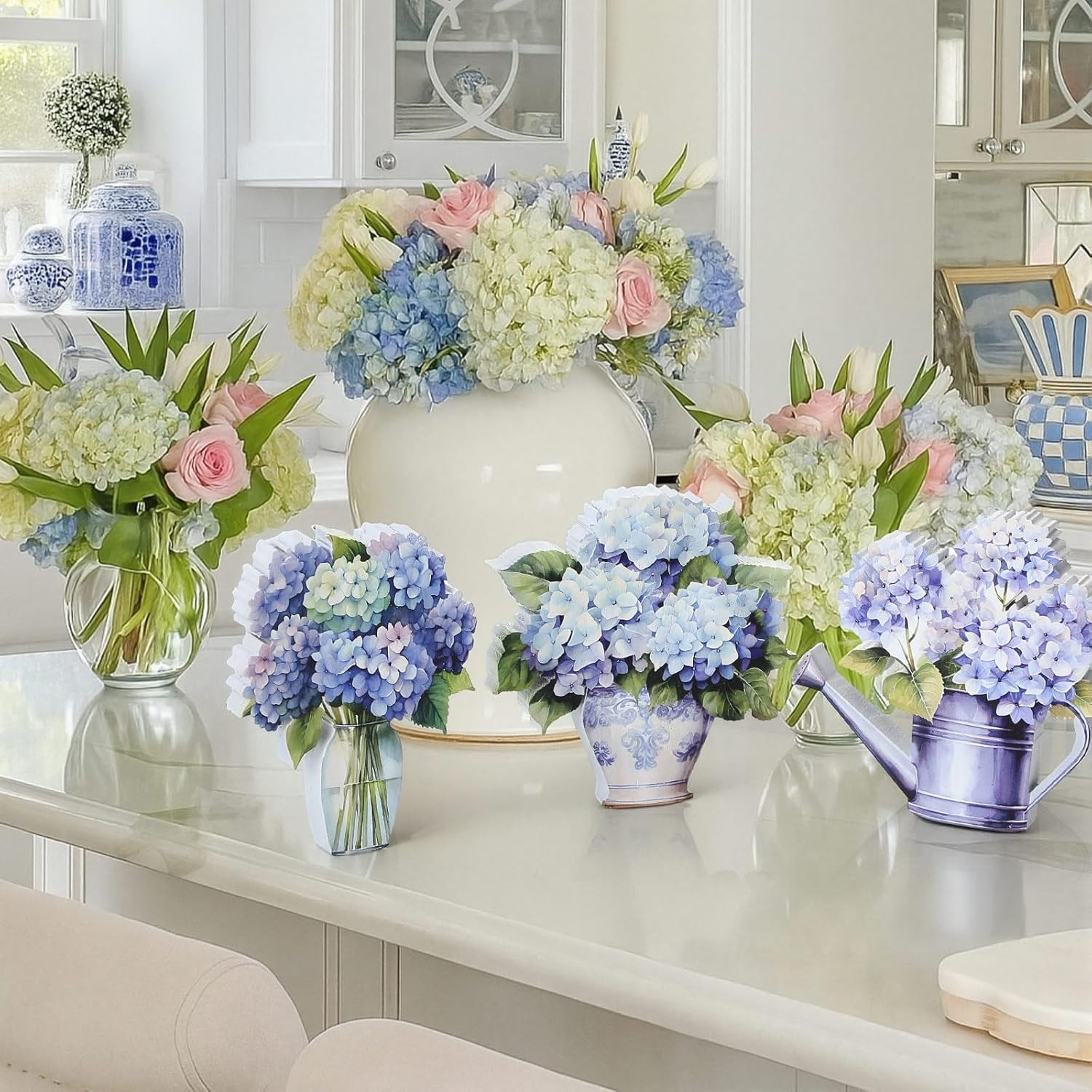 3 Pcs Hydrangea Table Decor Wood Hydrangea Table Sign Retro Centerpiece for Tier
