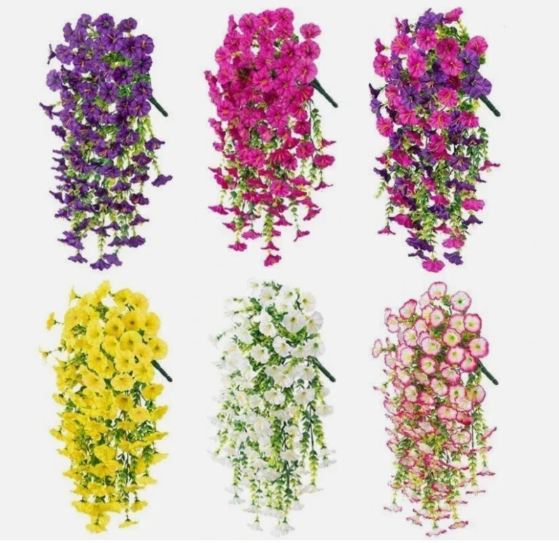 VALUE! 2PCS Artificial Morning Glory Vines UV Resistant Hanging Flowers Outdoor*