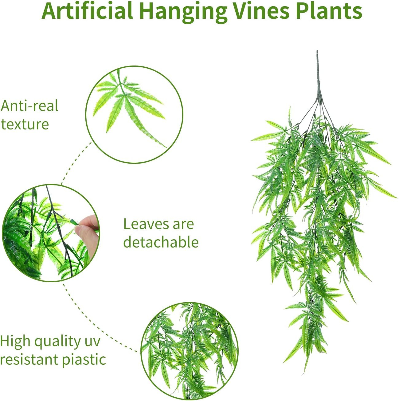 Garland Hanging Vines 3 PC Artificial Leaves Fake Greenery Faux Plants Realistic