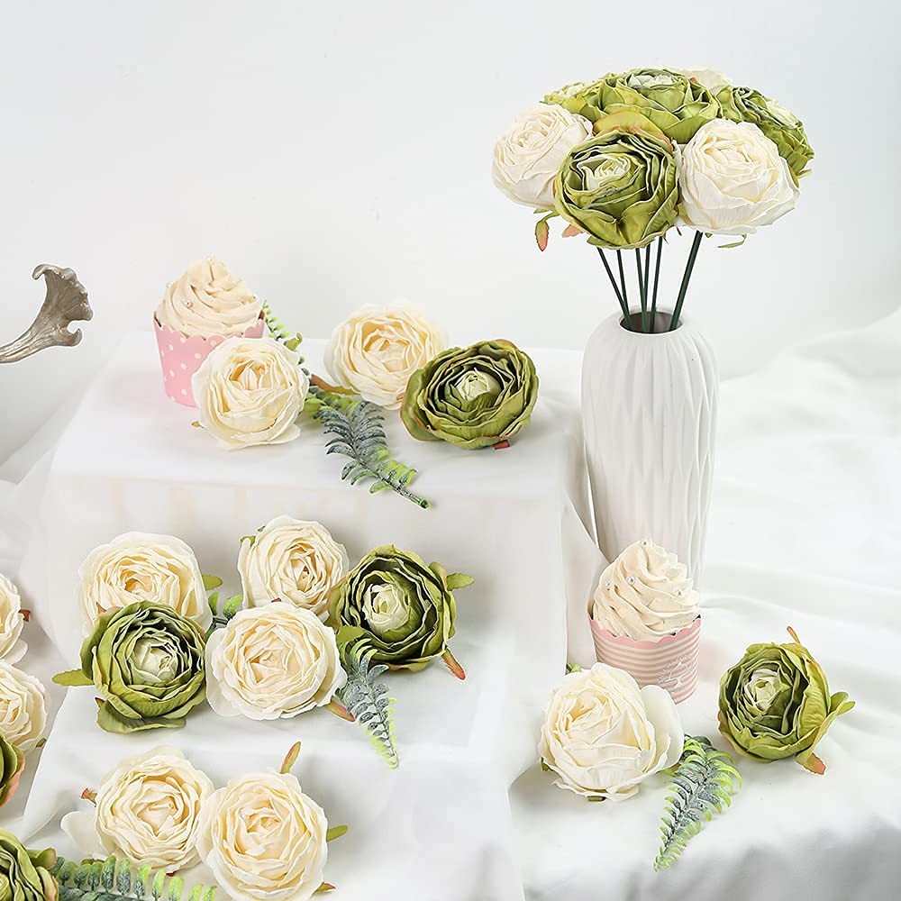 White Roses Artificial Flowers Heads Bulk, 25pcs Vintage Dried Flowers Artifi…