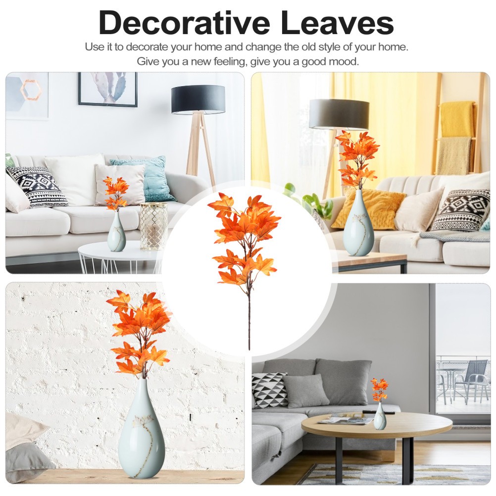 4Pcs Decorative Maple Leaves Orange Faux Branches for Office and Home Display