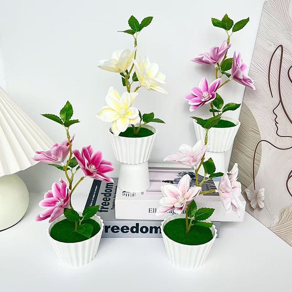 Artificial Magnolia Flowers 23cm for Cake Cup Decoration White Pink Purple