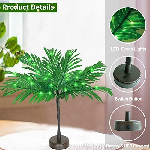 23″ Lighted Palm Tree Table Decor – LED Tropical Centerpiece for Luau, Tiki Bar,