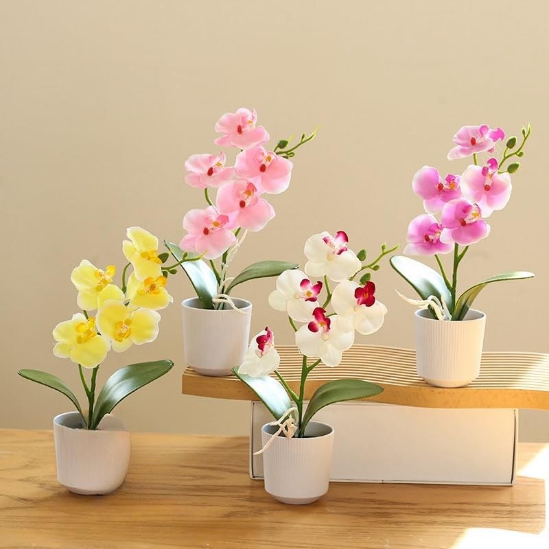 10.2″ Orchids Artificial Flowers Fake Orchid Plant Potted Butterfly Orchid Si…