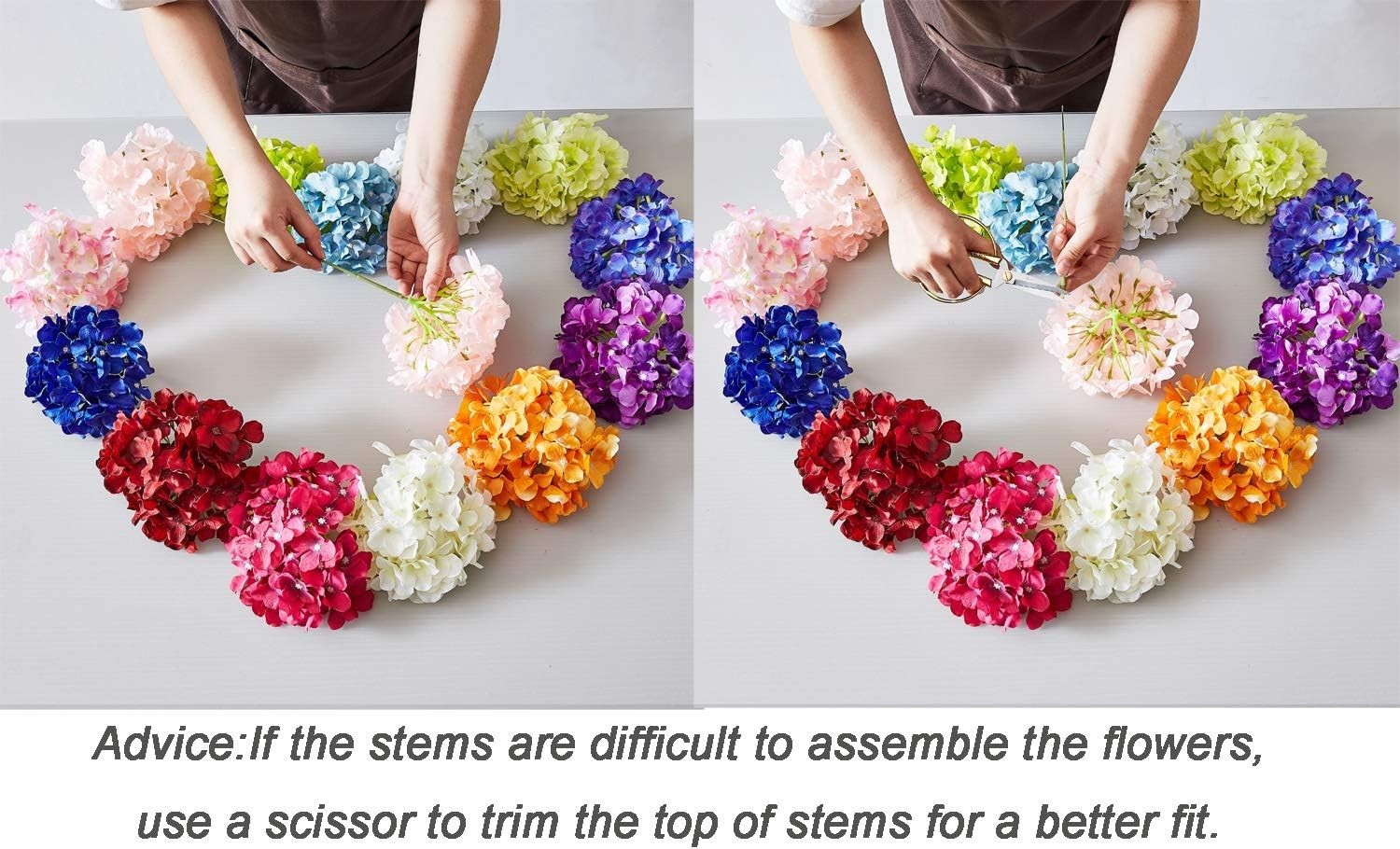 10Pcs Artificial Hydrangea Flowers Blush Heads Fake Hydrangea Silk Flowers fo…
