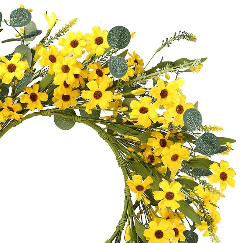 20″ Artificial Yellow Daisy Wreath Spring Summer Wreath for Outdoor Decoration