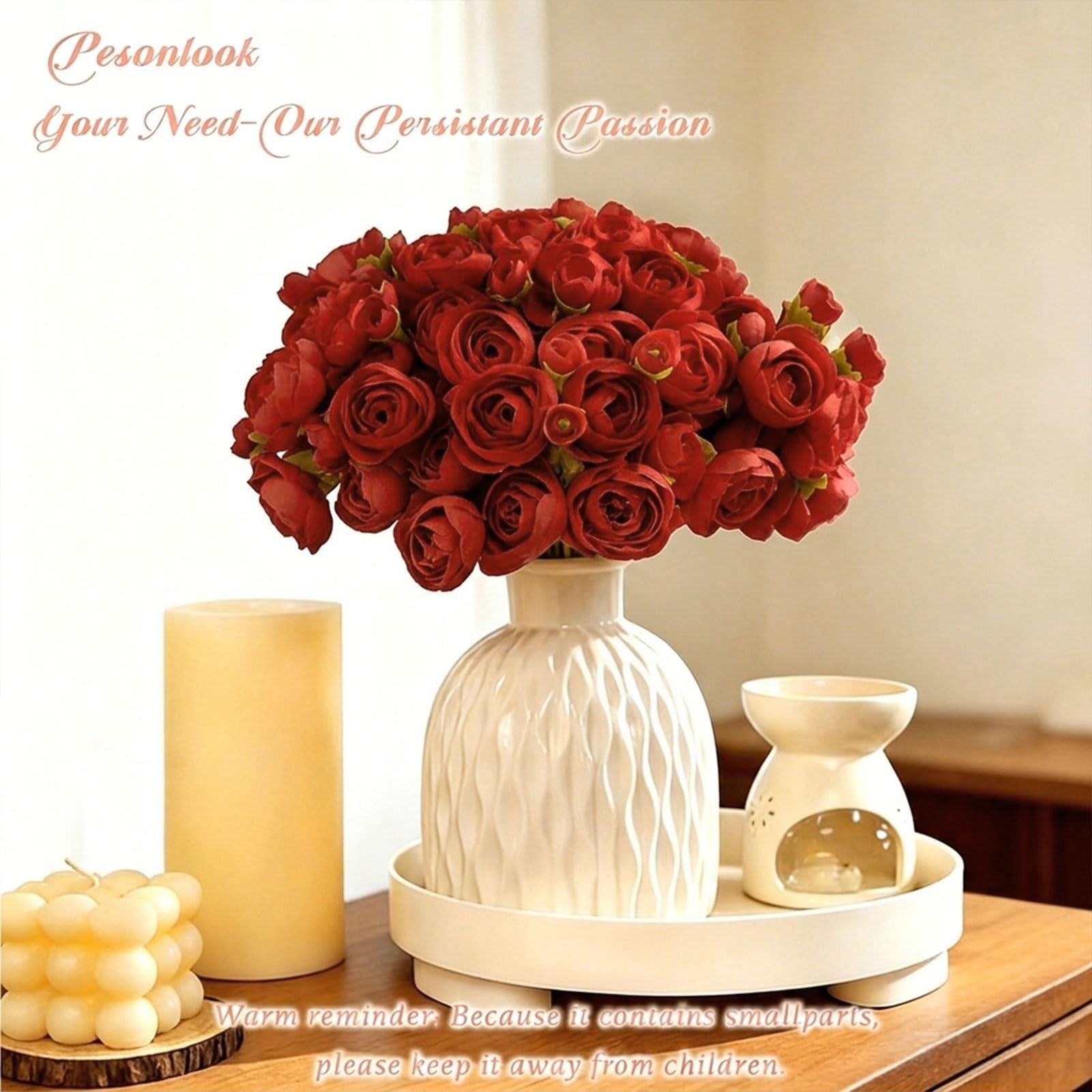 48 Pcs Ranunculus Artificial Flower,Red Faux Silk Mini Ranunculus Flowers Bul…