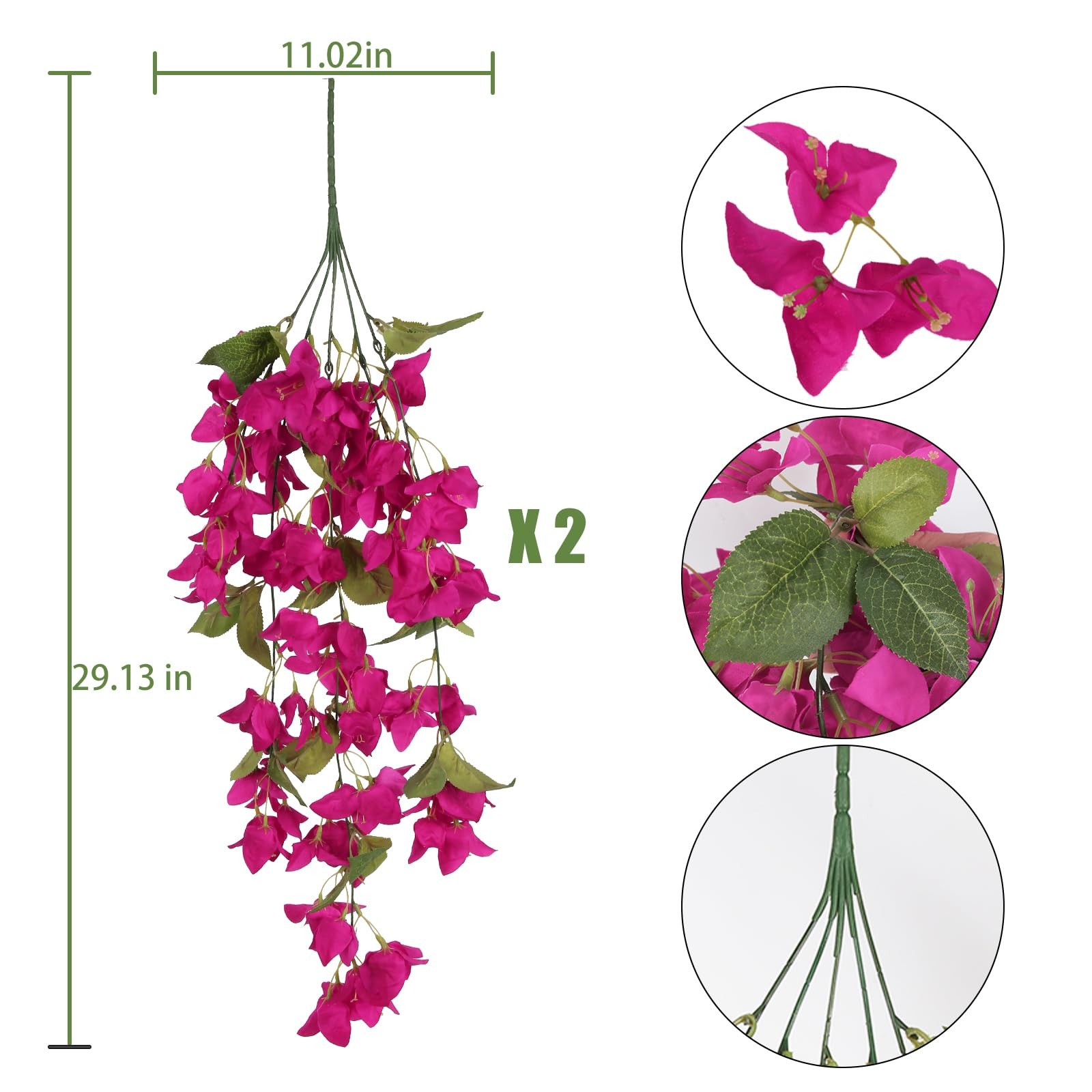 Artificial Hanging Flowers Bougainvillea, 2PCS UV Resistant Bougainvillea Sil…