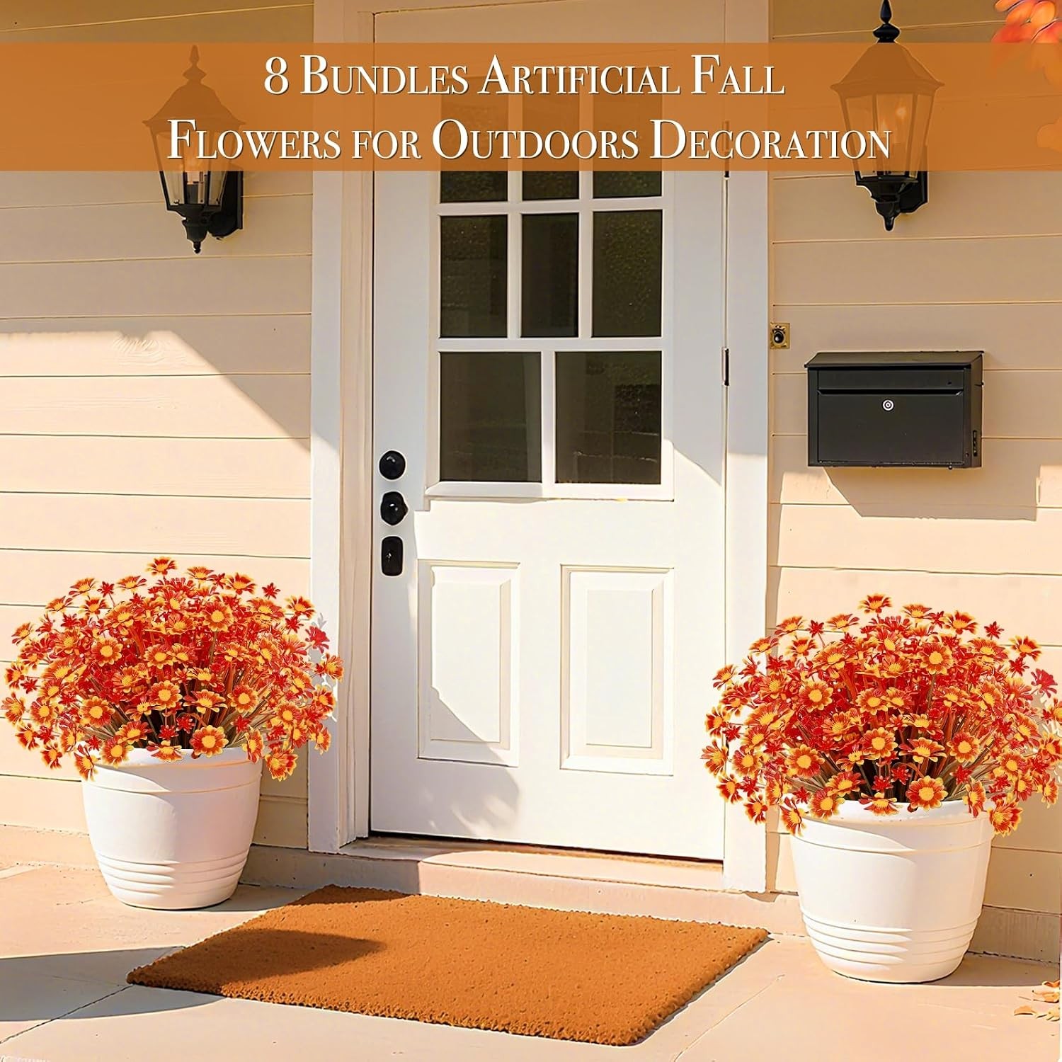 8 Bundles Artificial Mums for Outdoors Fall Flowers UV Resistant Fall Decor |