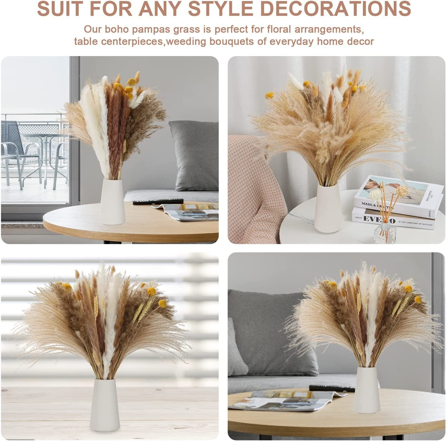 METSHOW 107 Pcs 17.5 inch Natural Dried Pampas Grass Décor