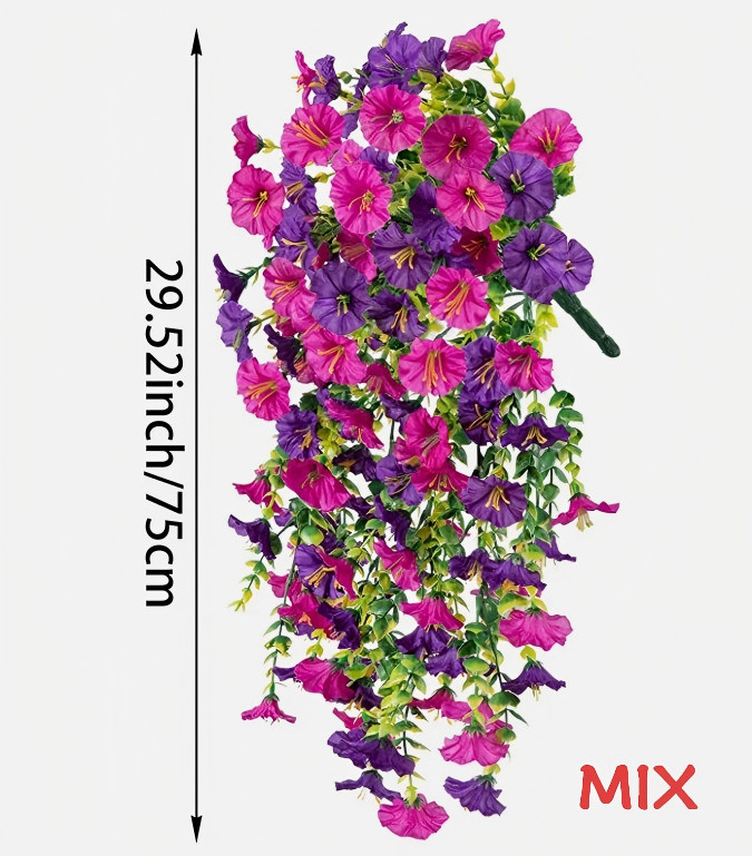VALUE! 2PCS Artificial Morning Glory Vines UV Resistant Hanging Flowers Outdoor