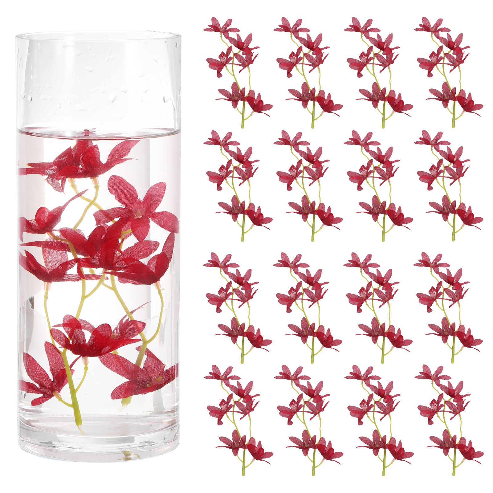 24Pcs Floating Flowers for Centerpieces Artificial Orchid Burgundy
