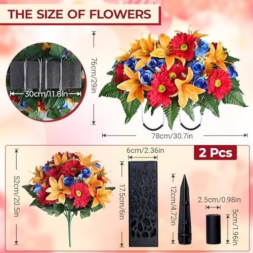 3 PCS Artificial Cemetery Flower Saddles, Cemetery Memorial Flowers with Vase fo