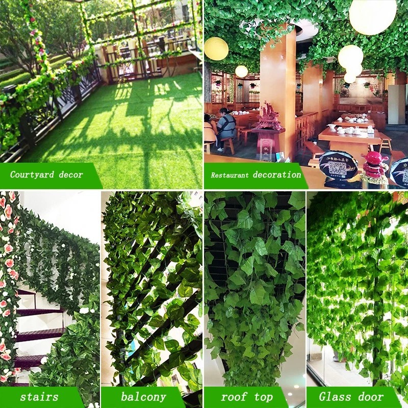 Artificial Hanging Plants Fake Flowers Leaves Long Green Silk Ivy Vine Garland