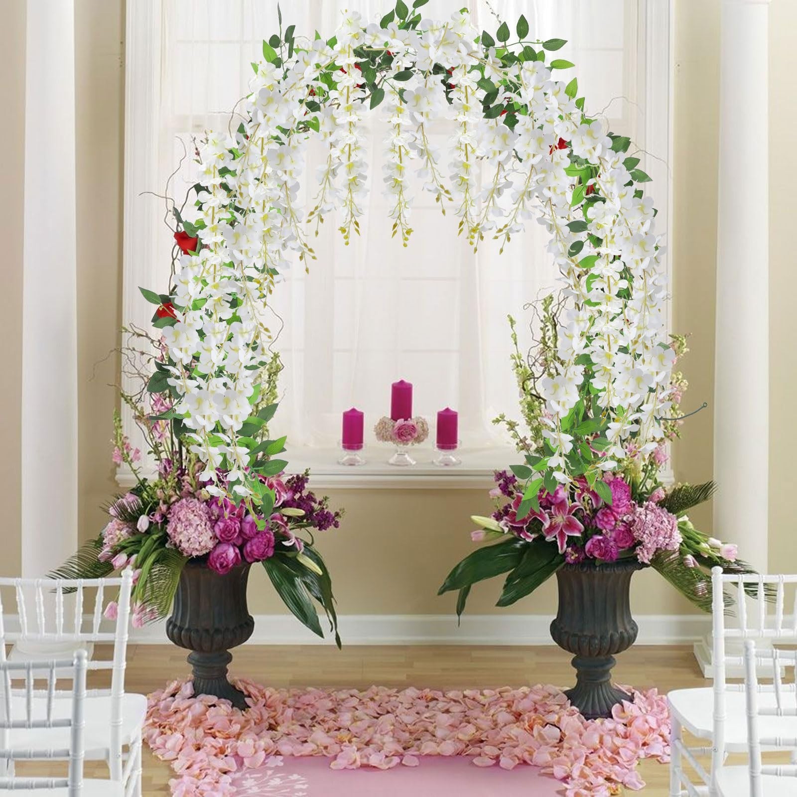 15Pcs 7.2Ft Artificial Wisteria Garland – Silk White Flowers for Home Garden Wed