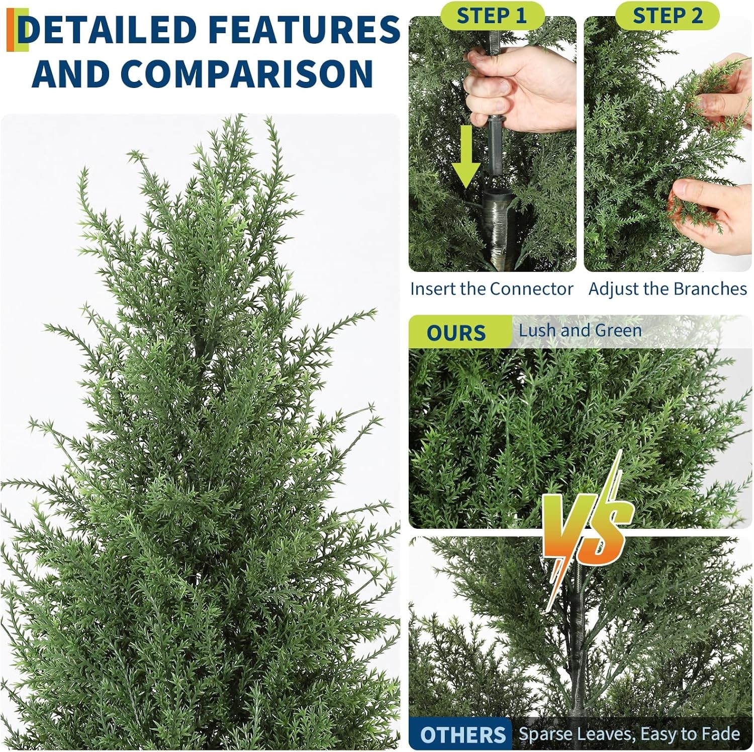 GARVEE 2-Pack Artificial Cedar Spiral Topiary Trees, UV Resistant Fake Plants