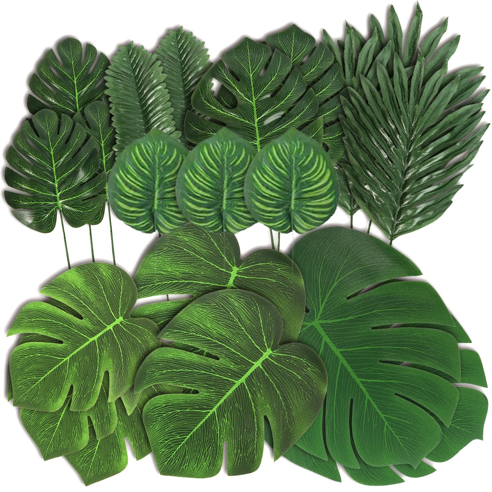 78 Pcs Tropical Artificial Leaves – Jungle Safari Decor for Hawaiian Luau Party