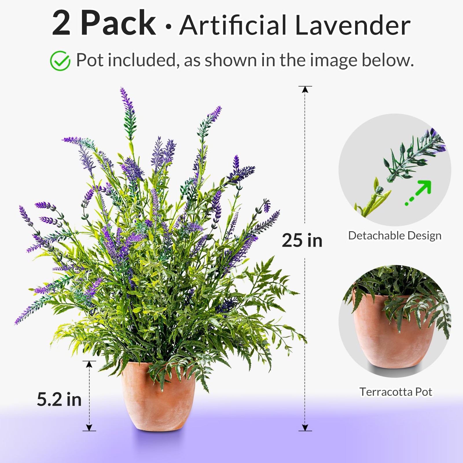 2 Pack Artificial Lavender Plants in Pots Artificial Potted Plants Fake Flowe…