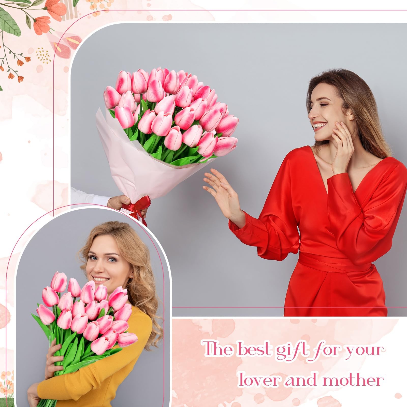 30 PCS Rose Red Tulips Artificial Bouquet Fake Faux Flowers Home Wedding Decor