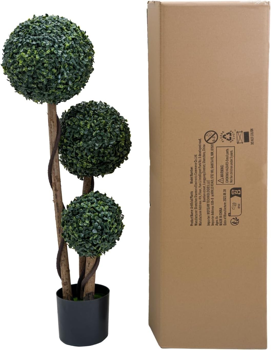 90cm Artificial Topiary Ball Triple Ball Fake Plant Faux Porch Garden Home Decor