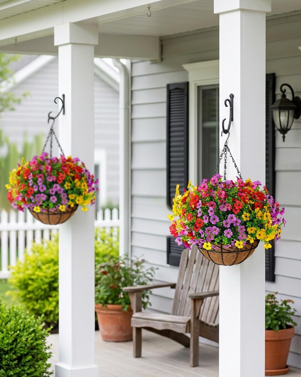 Artificial Faux Fake Hanging Flowers Plants Basket for Summer Outdoor Outside De