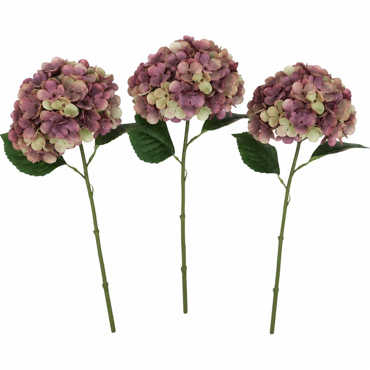 Dusty Mauve Hydrangea Stems Set of 3 Faux Hydrangea Flowers Artificial Hydrangea