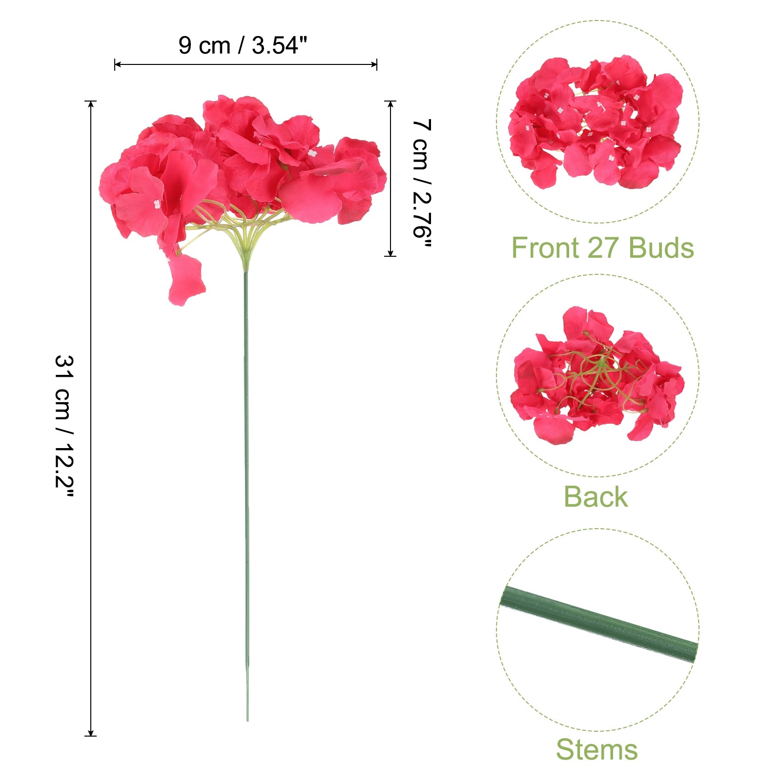 30Pcs Hydrangea Artificial Flowers Fake Hydrangea Flowers with Stems Rose Red