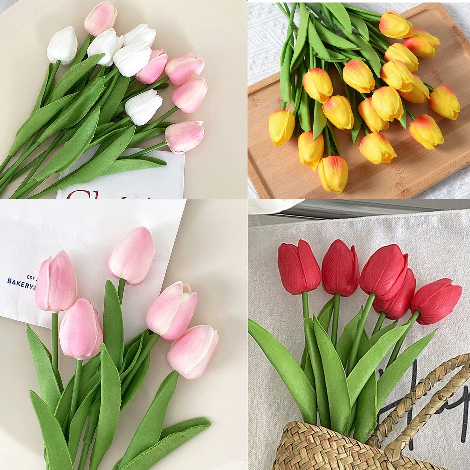 12 Pcs Red Tulips Artificial Flowers Real Touch Realistic Fake Flowers for In…