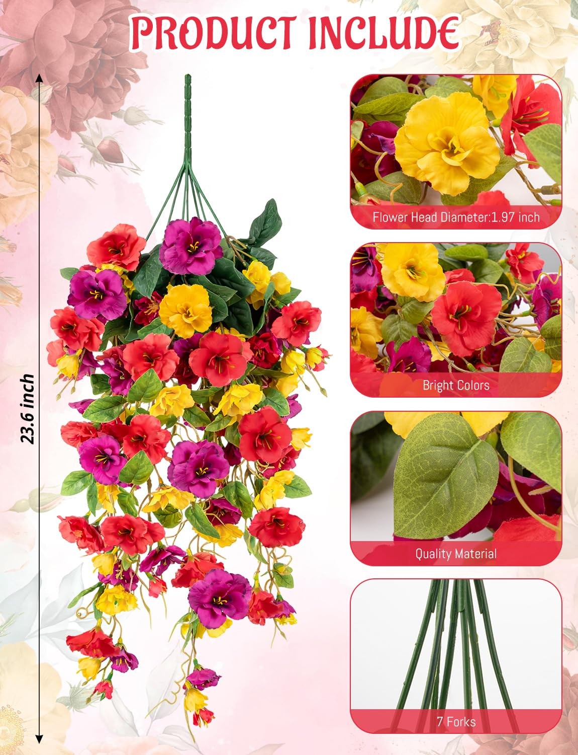 4 Pcs Fake Hibiscus Artificial Hanging Flowers, Mixed Colorful Silk Hibiscus …