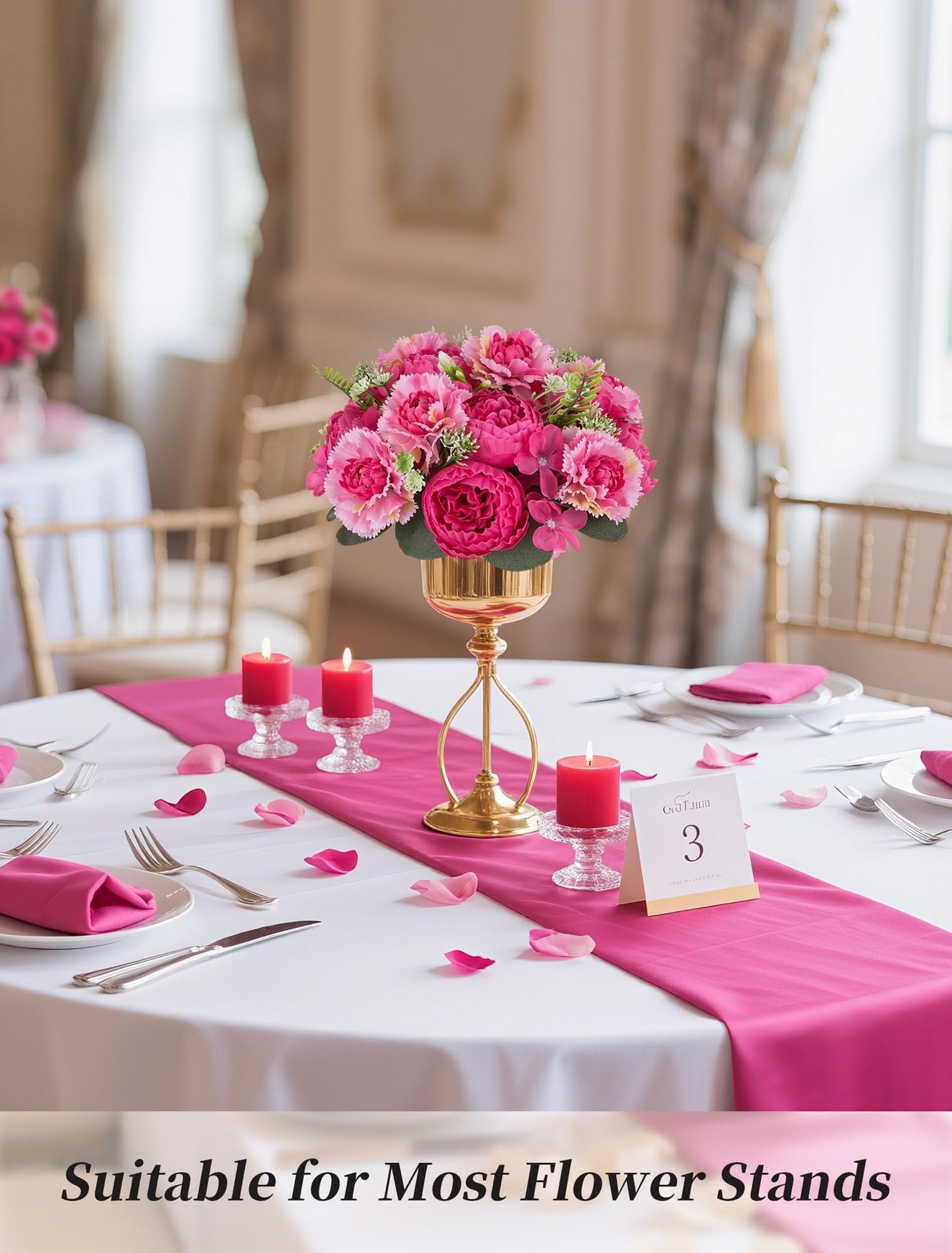 Peony Artificial Flowers : 2pc 9.5 Inch Hot Pink Floral Arrangement for Cente…