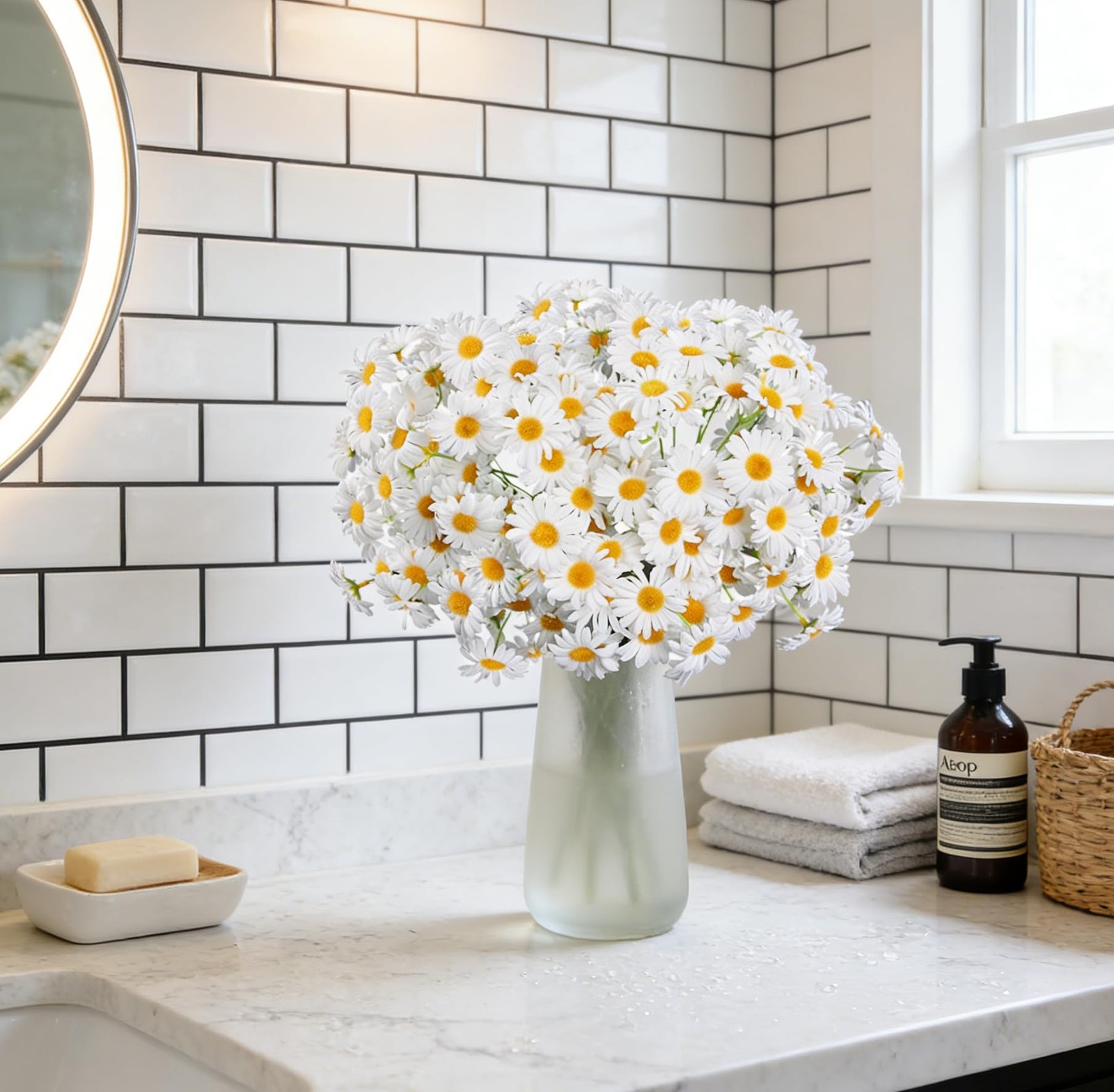 Artificial Flowers, 5 Bunches White Silk Daisy for Home Decor