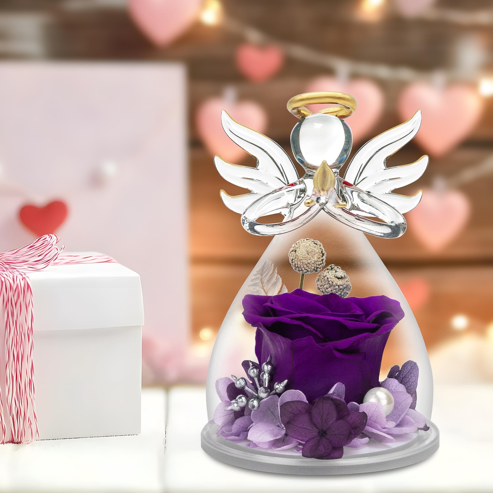 Preserved Flower Rose Gifts in Glass Angel Figurines,Valentines Day Gifts for…