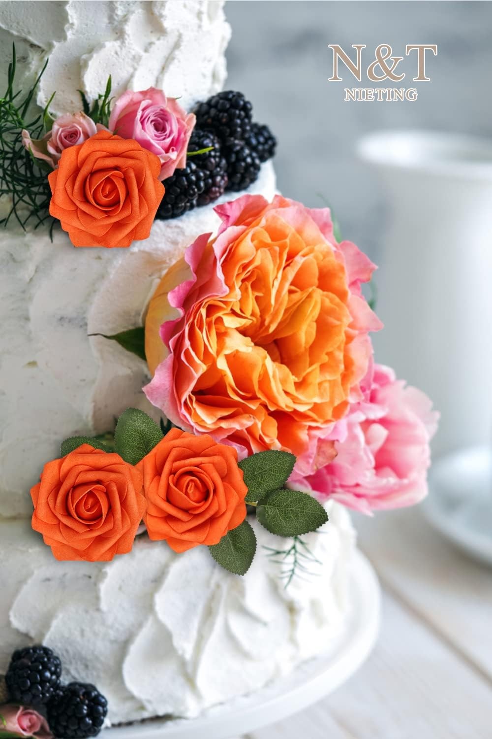 25 PCS Artificial Fall Orange Roses Flowers Wedding Bouquet Centerpiece Decor