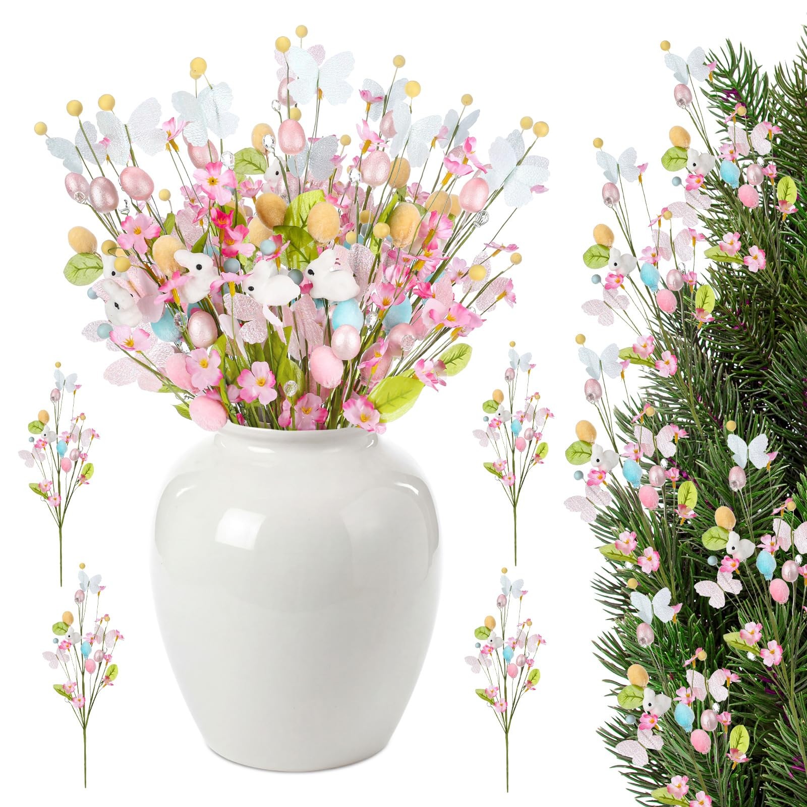 12 Pcs Artificial Easter Bunny Picks Stems Spring Floral Tree Branches with E…