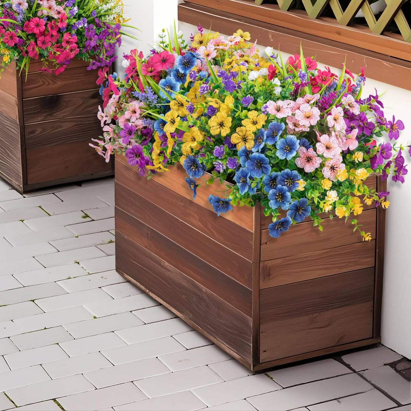 24 Bundles Artificial Flowers for Outdoors Multicolor Fake Flowers Plastic Pl…