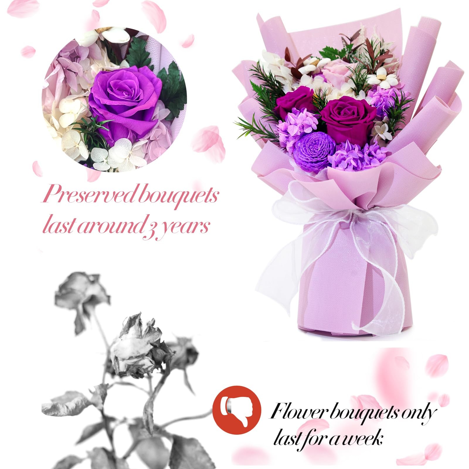 Preserved Rose Flowers Bouquet Gifts For Women Mom Grandma With Gift Box