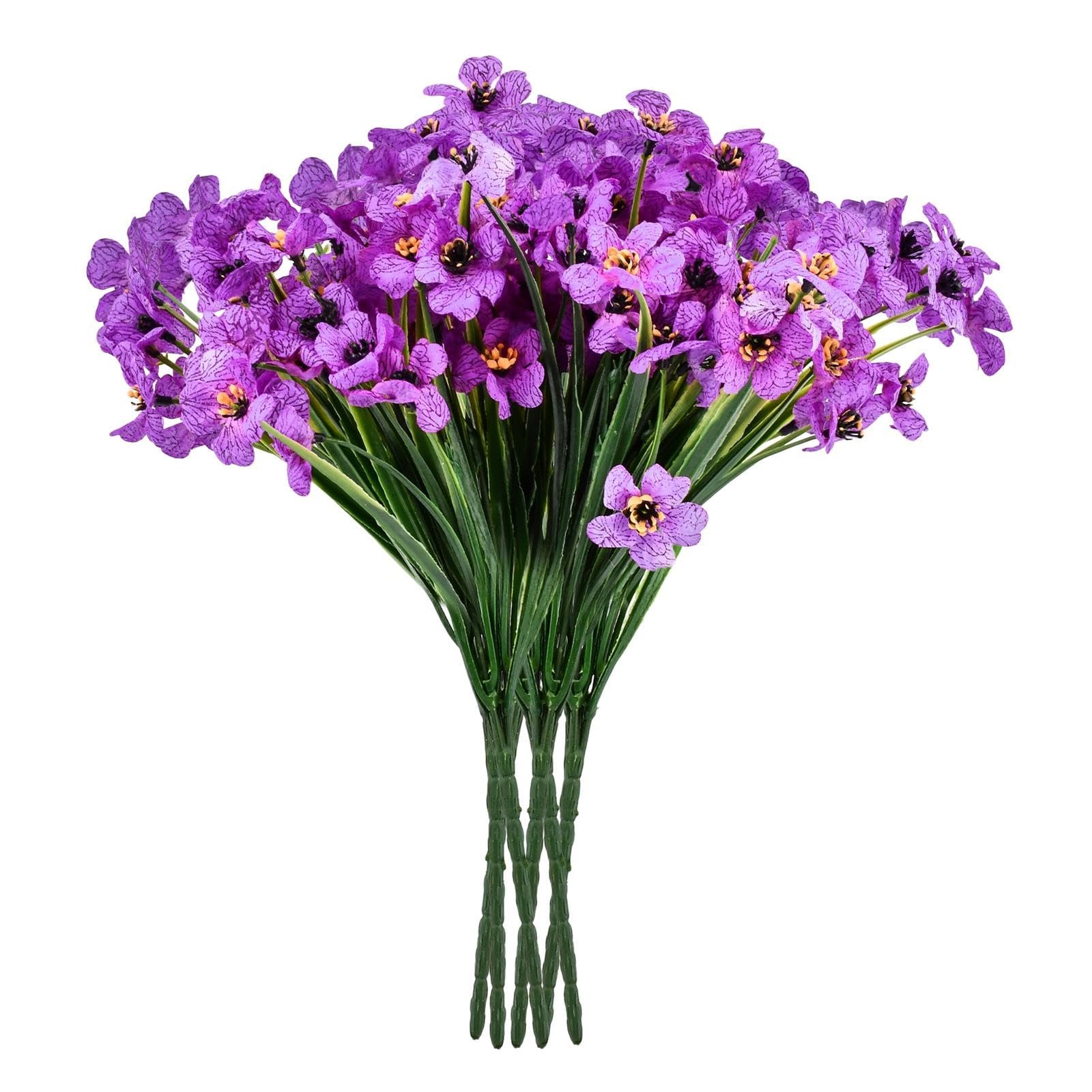 6 Bundles Artificial Violet Flowers, UV Resistant Faux Plastic Silk Flowers, …