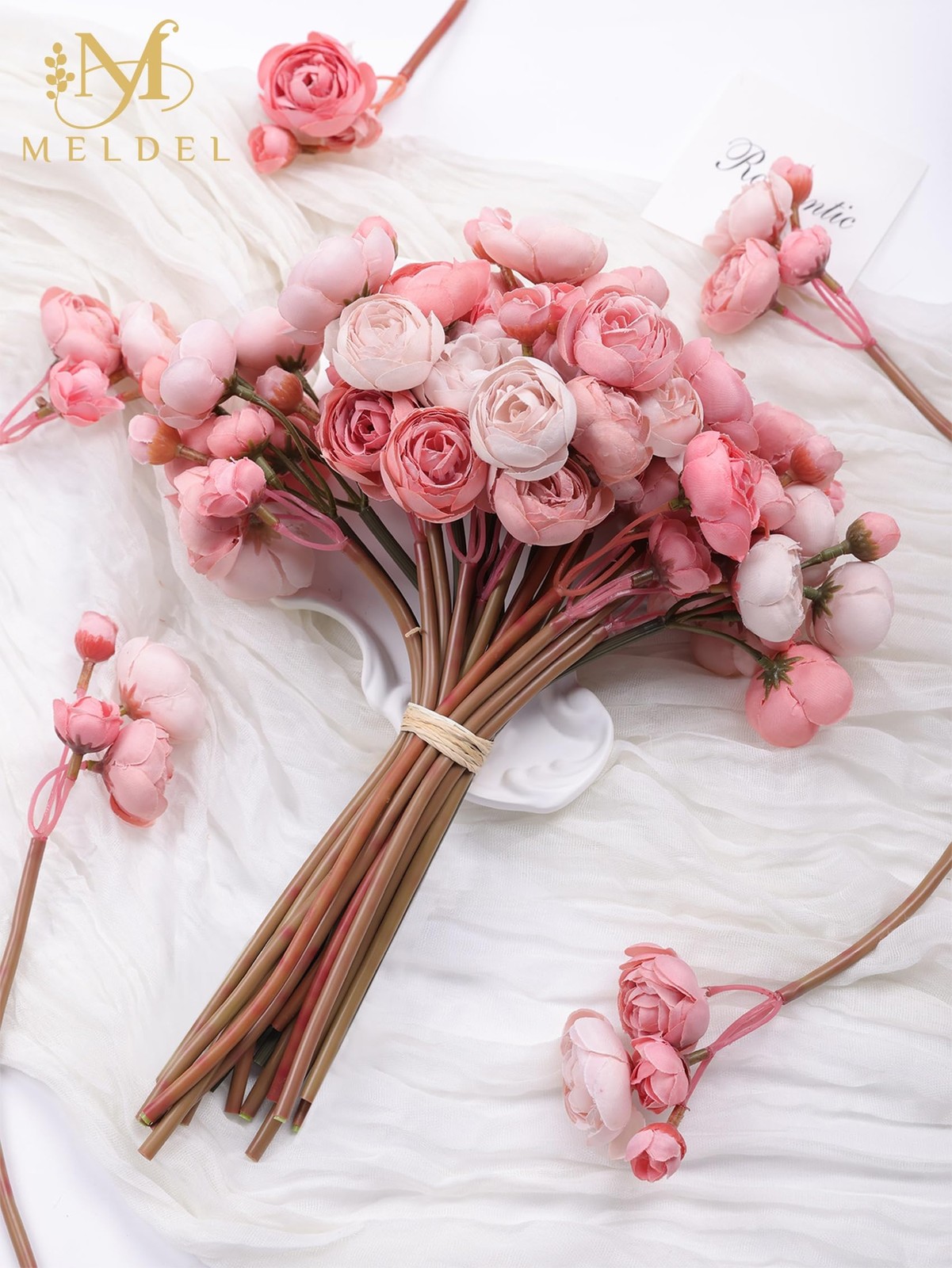 32 PCS Dusty Rose Faux Silk Mini Ranunculus Artificial Peony Flowers Bouquet