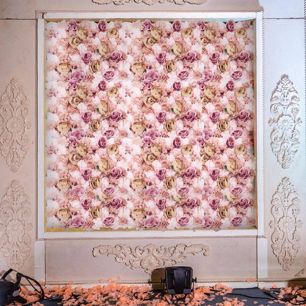 23 .6 In. X 15.7 In. Autumn Pink Artificial Floral Wall Panel Silk Fabric Rose D
