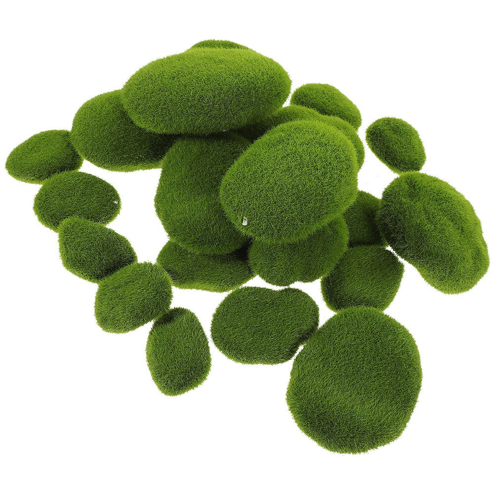 25 Pcs Artificial balls Faux Moss Stone Decorative Lifelike Green Stones