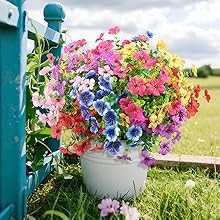 24 Bundles Artificial Flowers for Outdoors Fake Silk Flowers UV Resistant Faux