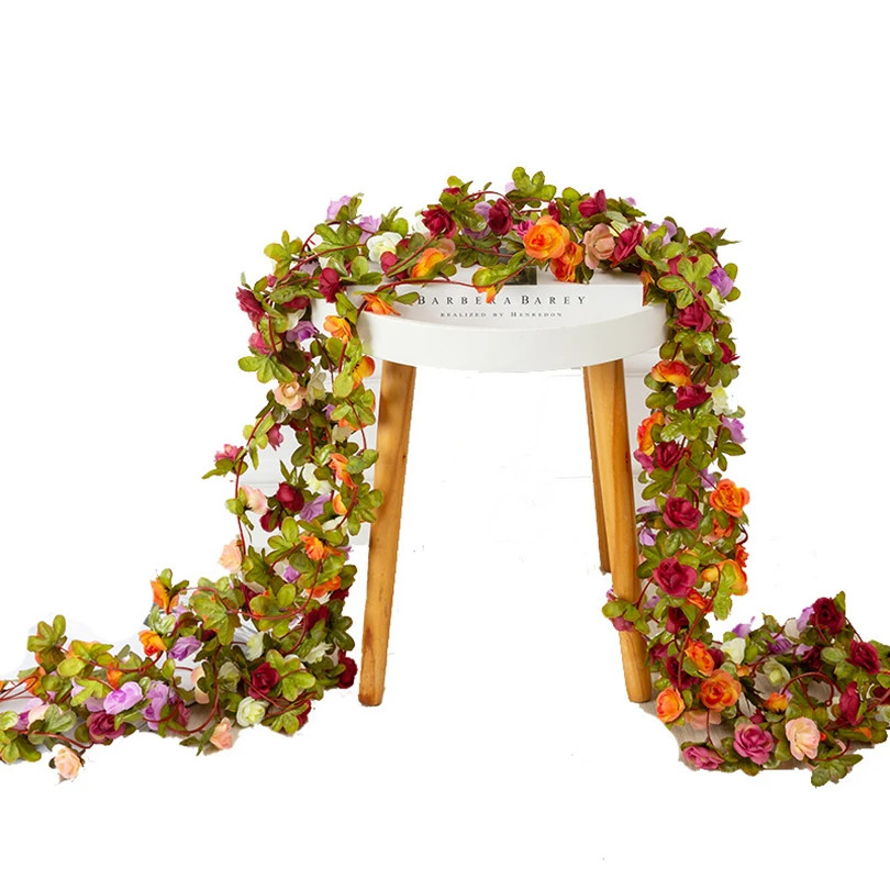 250cm Artificial Rose Garland Flower Vine for Wedding Party Home Wall Decoration