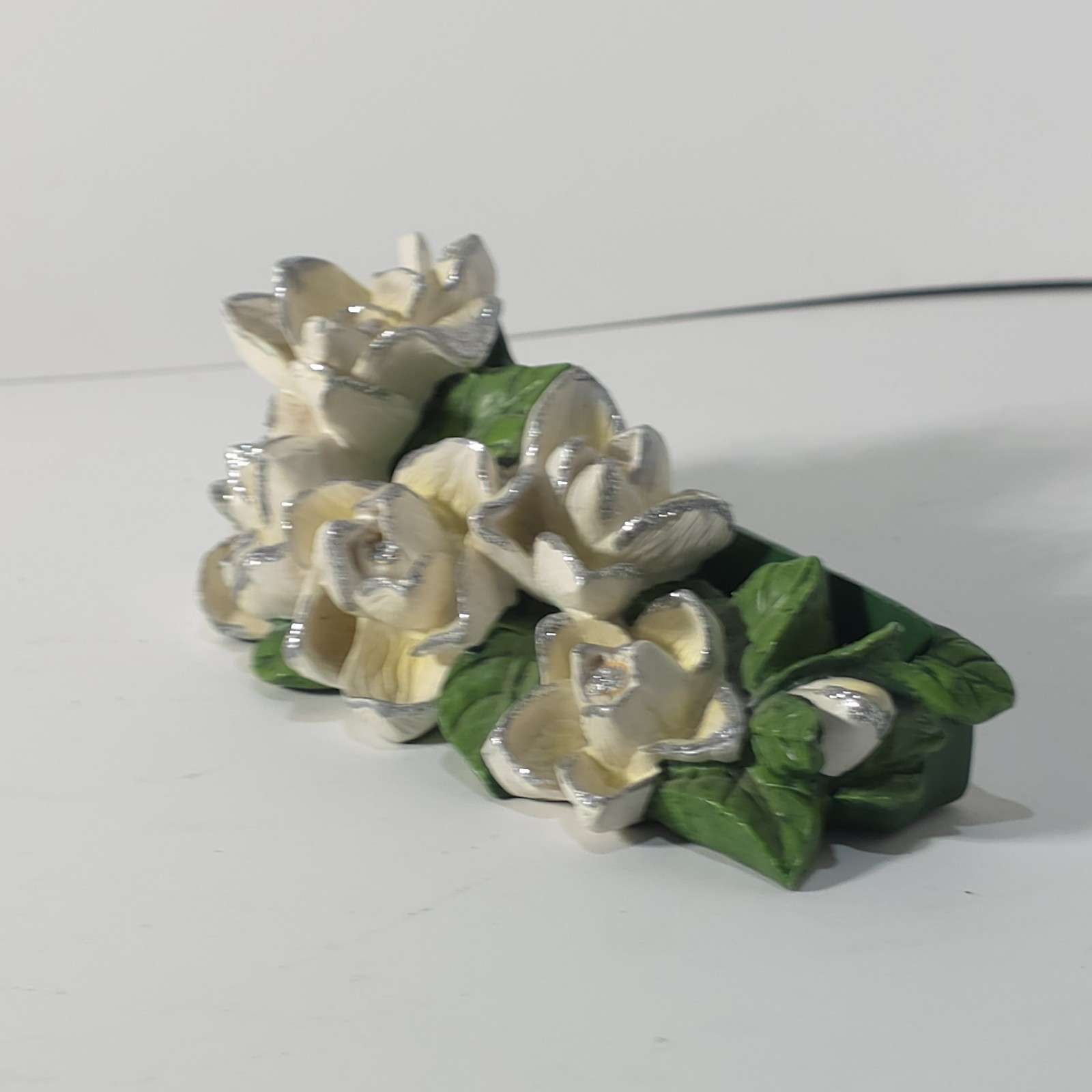 Vintage Ceramic White Porcelain Flower Log Centerpiece Green Base Floral Arrange